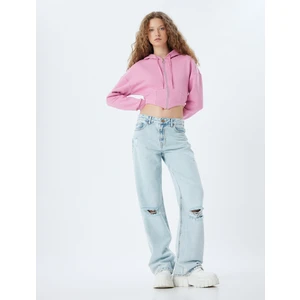 Crop Sweatshirt Fermuarlı Korse Görünümlü Kapüşonlu