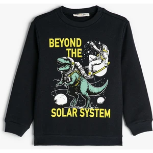 Dinozorlu Sweat Uzun Kollu Bisiklet Yaka Şardonlu