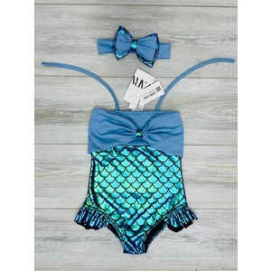 Milays Life Home Collection Kız Çocuk Balık Model Turkuaz Tokalı Boyundan Bağlamalı Mayo