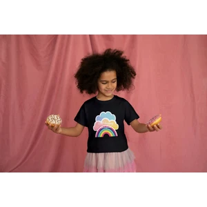 Kız Çocuk Pamuk Gökkuşağı Baskılı Kısa Kol Tshirt