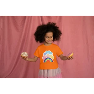 Kız Çocuk Pamuk Gökkuşağı Baskılı Kısa Kol Tshirt