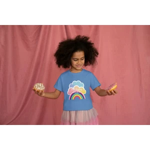 Kız Çocuk Pamuk Gökkuşağı Baskılı Kısa Kol Tshirt