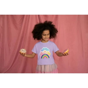 Kız Çocuk Pamuk Gökkuşağı Baskılı Kısa Kol Tshirt