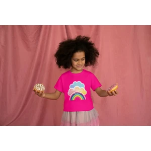 Kız Çocuk Pamuk Gökkuşağı Baskılı Kısa Kol Tshirt