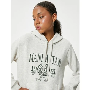 Oversize Sweatshirt Kapüşonlu Kolej Baskılı Kanguru Cepli Şardonlu