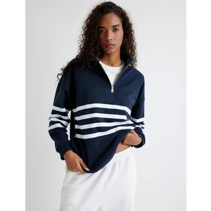 Yarım Fermuarlı Oversize Sweatshirt Dik Yaka Uzun Kollu