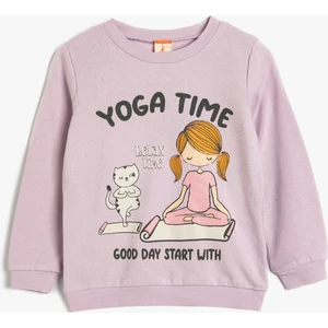 Sweatshirt Baskı Detaylı Bisiklet Yaka Uzun Kollu Pamuklu Şardonlu