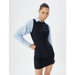 Kolsuz Elbise Bodycon Dikiş Detaylı Slim Fit Bisiklet Yaka