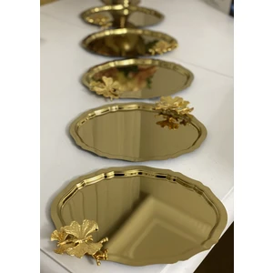 Elzem Tepsi 20*25 cm Gold Renk Oval Model 6 Adet Servis Tepsisi Kelebek Aksesuarlı