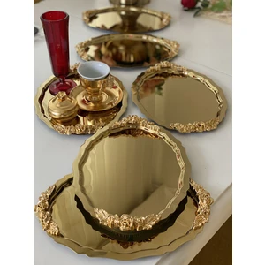 Elzem Tepsi 20*25 cm Parlak Gold Oval Kulplu 6 Adet Servis ve Sunum Tepsisi