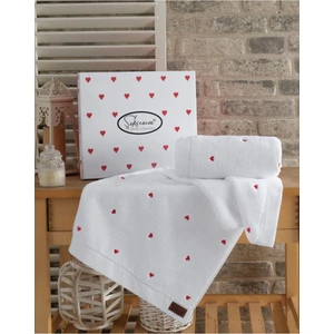 Organik Pamuk Havlu - Preminyum Kalp Nakışlı Microcotton El-Yüz Havlusu Çeyizlik 1 Adet 50*90 Havlu