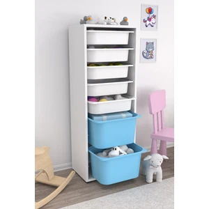 Zola 7 Sepetli Dolap Oyuncak Dolabı Çok Amaçlı Mutfak Banyo Kiler Dolabı Mavi Beyaz