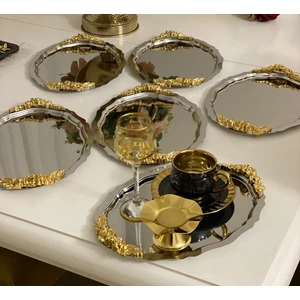 Elzem Tepsi 20*25 cm Paslanmaz Çelik Oval Model 6 Adet Kulplu Servis Tepsisi