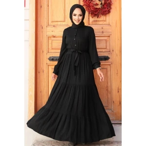 Neva Style Kat Piliseli Siyah Tesettür Elbise 22042S