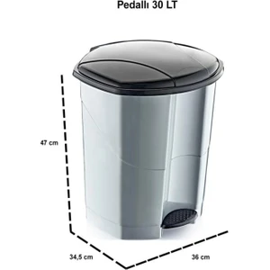 Pureduo Pedallı Çöp Kovası 30 Litre -Gri