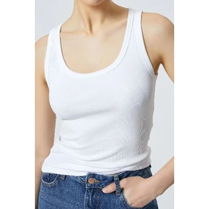 Kadın Fitilli Kaşkorse Kalın Askılı Basic Atlet Beyaz