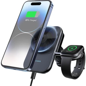 2in1 15W Manyetik Hızlı Magsafe Araç Tutucu iPhone 16 15 14 13 12 Pro Max  ve 5W Apple Watch Kablosuz Şarj Uyumlu  Soğutucu Fan Destekli Klipsli