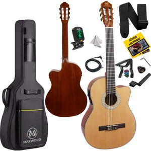 Maxword X47 Profesyonel Masif Ağaç Ekolayzerli Elektro Klasik Gitar Seti 4/4 Üst Segment
