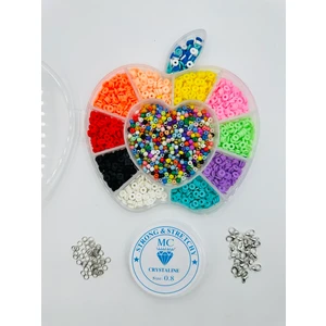 Egem Aksesuar Egm Aks 11 Renk Fimo Kum Boncuk Karışık Set Misina ve Kapama Aparatları ile Elma Motifli Kutu Içinde