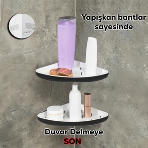 0447 2'li Istiridye Banyo Köşe Rafı - Yapışkanlı Duş Rafı Banyo Düzenleyici Organizer - Siyah
