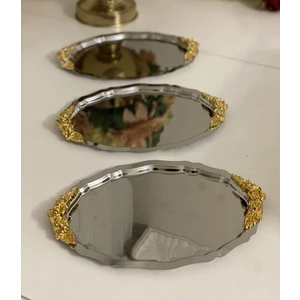 Elzem Tepsi 20*25 cm Çelik Oval Model 3 Adet Kalın Kulplu Sunum Tepsisi