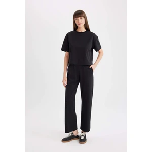 Wide Leg Geniş Paça Eşofman Altı Beli Lastikli Cepli Basic Düz Siyah D3759AX24AU