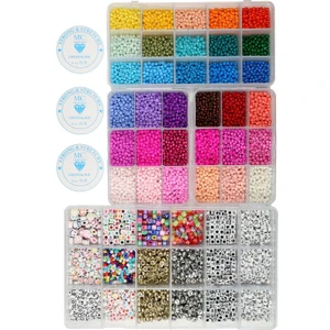 Egem Aksesuar 4 Kutulu 06 Kum Boncuk ve Harfli Figür Boncuk Takı Yapma Boncuk Kutu Seti KH808