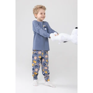 Erkek Çocuk Pamuklu Baskılı Bisiklet Yaka Uzun Kollu Manşetli Pijama Takımı 9604-1 Gri