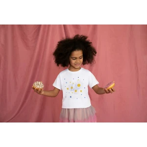 Kız Çocuk Pamuk Hello Papatya Baskılı Kısa Kol Tshirt