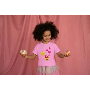 Kız Çocuk Pamuk Kalp Sweat Baskılı Kısa Kol Tshirt