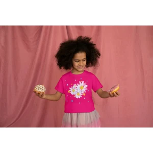 Kız Çocuk Pamuk Hello Papatya Baskılı Kısa Kol Tshirt