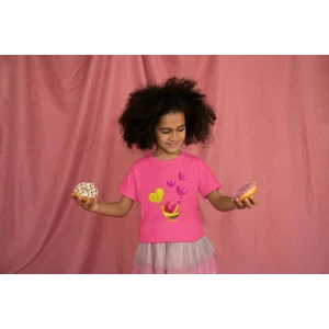 Kız Çocuk Pamuk Kalp Sweat Baskılı Kısa Kol Tshirt