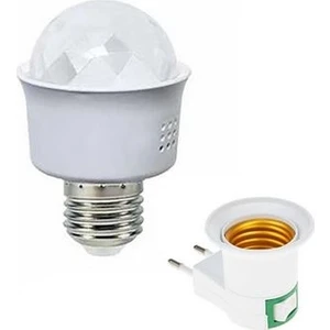 Kristal LED E27 Duy Renkli Disko Ampülü Topu LED Disko Ampul Yerine Takılır + Prize Takılan Duy Hediyeli