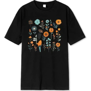 Çiçek Baskılı Unisex T-Shirt