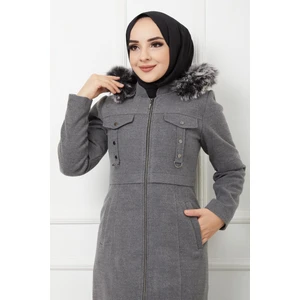 KMK Kombin Kadın Tam Boy Astarlı Kapşonlu Özaltay Kaşe Kaban