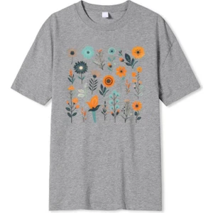 Çiçek Baskılı Unisex T-Shirt