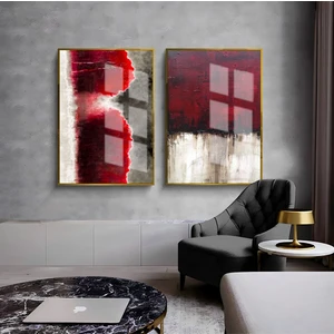 Kırmızı-Beyaz Soyut Kombini 1 |Çerçeveli Cam Tablo  2li Dikey