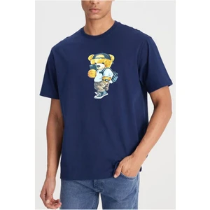 Unisex Peluş Ayı Baskılı Bisiklet Yaka T-Shirt