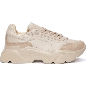 Kadın Bej Kalın Tabanlı Bağcıklı Sneaker 24WFE145018