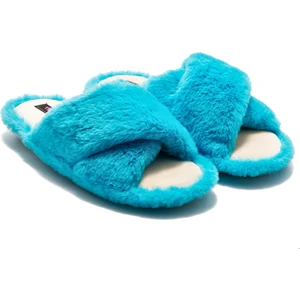 Çapraz Peluş Kadın Ev Terliği Mavi 36/41