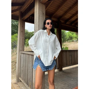 Beyaz Oversize Geniş Manşetli Kadın Gömlek 27384