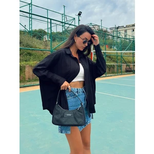 Siyah Oversize Geniş Manşetli Kadın Gömlek 27384