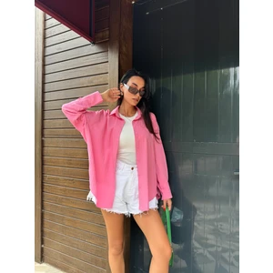 Pembe Oversize Geniş Manşetli Kadın Gömlek 27384