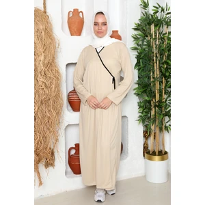 Yandan Bağlamalı Pamuklu Kadın Namaz Elbisesi Çift Bağcıklı Tesettür Elbise