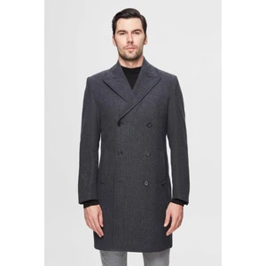 D'S Damat Regular Fit Antrasit Balıksırtı Kruvaze Palto