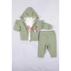 3-6-9-12-18 Ay Kız Bebek Takım Kirpi Nakışlı %100 Pamuk 3'Lü Yeşil