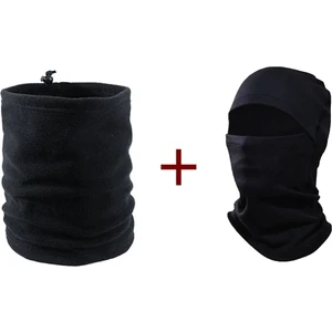 Unisex 2'li Siyah Termal Kışlık Polar Kar Maskesi Motorcu Kask Ipli Boyunluk Bere Olabilen Set Takım