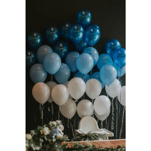 Balon Diyarı 100 Adet Mavi-Beyaz-Lacivert Metalik Balon Ve Balon Zinciri Konsept Balon Parti Süslemeleri