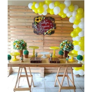 100 Adet Sarı Beyaz Papatya Temalı Balon Konsepti Ve Balon Zinciri