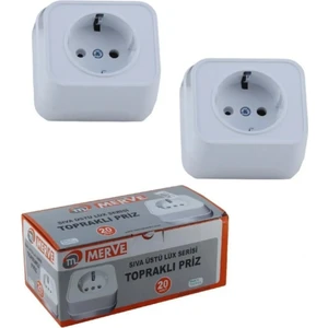 Sıva Üstü Topraklı Priz (20 Adet) Beyaz